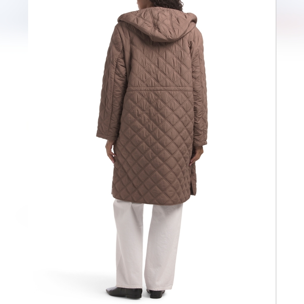Bernado Women's Pine Bark Hooded Cinch Waist Quilted Coat - Picture 2 of 9